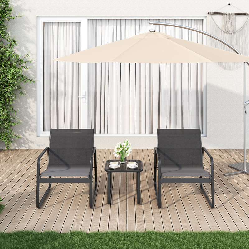 2 Person Outdoor Seating Set with Weather Resistant Frame and Durable Mesh Fabric 3 Piece Set, Black