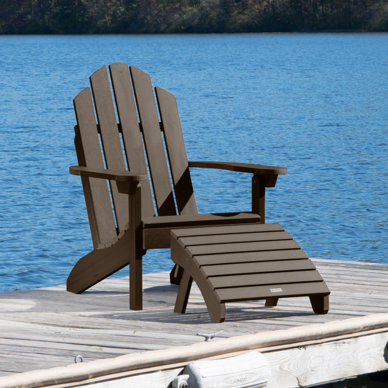 Chaise Adirondack en plastique avec repose-pieds Anette, Gland de chêne vieilli