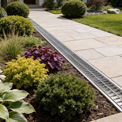 Tranchée, 39,3 x 5,8 x 5,5 po, canal de drainage linéaire avec grille en acier galvanisé, drain en acier inoxydable 304, système de drainage extérieur pour entrée, patio, piscine, jardin, argent