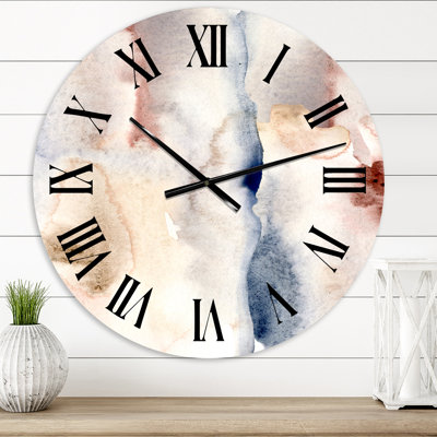 Horloge murale moderne pastel abstrait avec taches bleu foncé, rose et gris