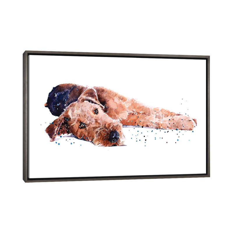 " Airedale I " by EdsWatercolours, No Mat, 18" H x 26" W x 1.5" D, Dark Rustic Wood Framed Canvas