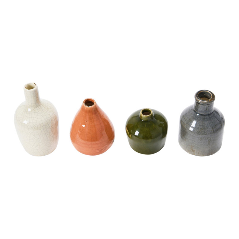 Vases en grès dans un glacis craquelé, Blanc / brun / gris