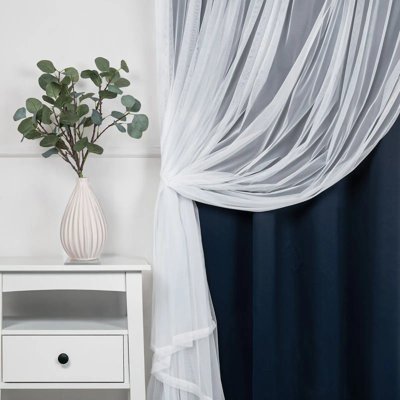 Fortuna Brockham Solid Tulle Overlay Room Darkening Grommet Curtain Panels