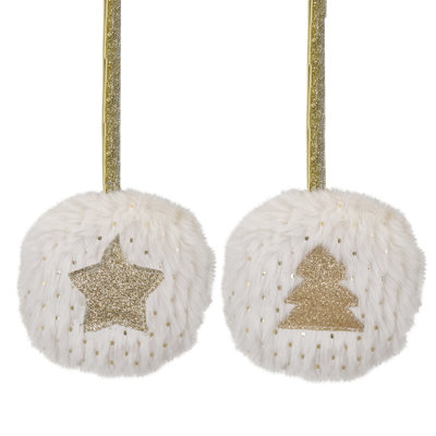 Ensemble de 2 décorations en forme d'étoile et d'arbre de Noël crème et beige 3,5 po