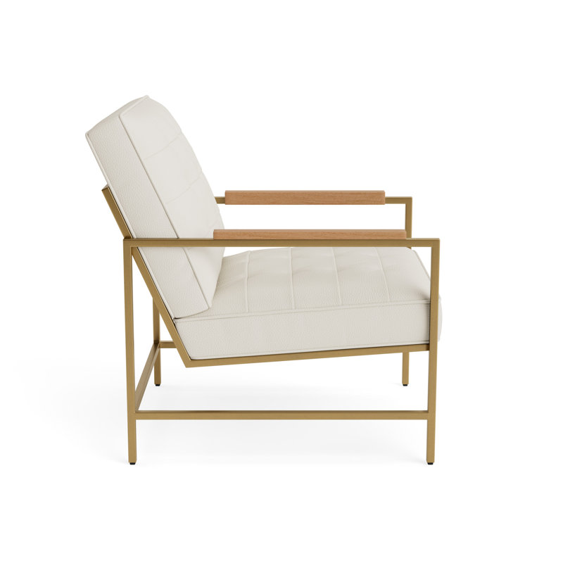 Major Leather Arm Chair, Natural, Brushed Brass, Greenwich Performance Leather - Cream