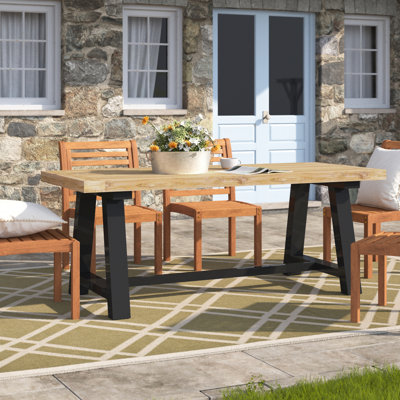 Morones Rectangular Dining Table in Solid Reclaimed Teak with Black Aluminum Legs