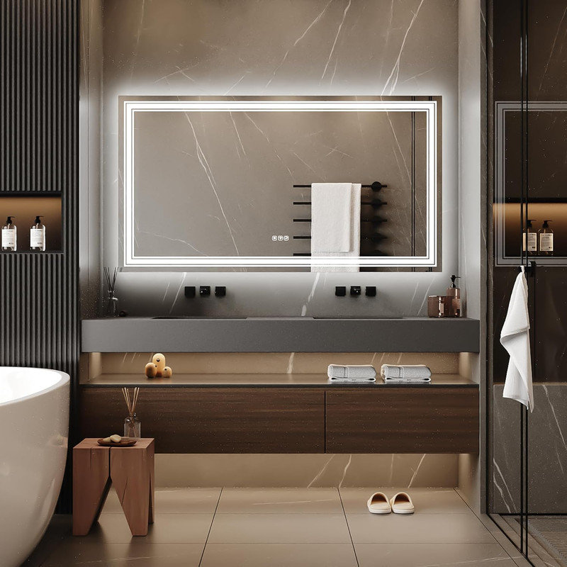 LED Bathroom Mirror with Lights, Dimmable Anti-Fog Smart Vanity Mirror with Memory Function, 30" x 55"