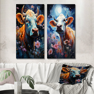 Vache fantastique dans un pays enchanté - ensemble de 2 art mural en métal