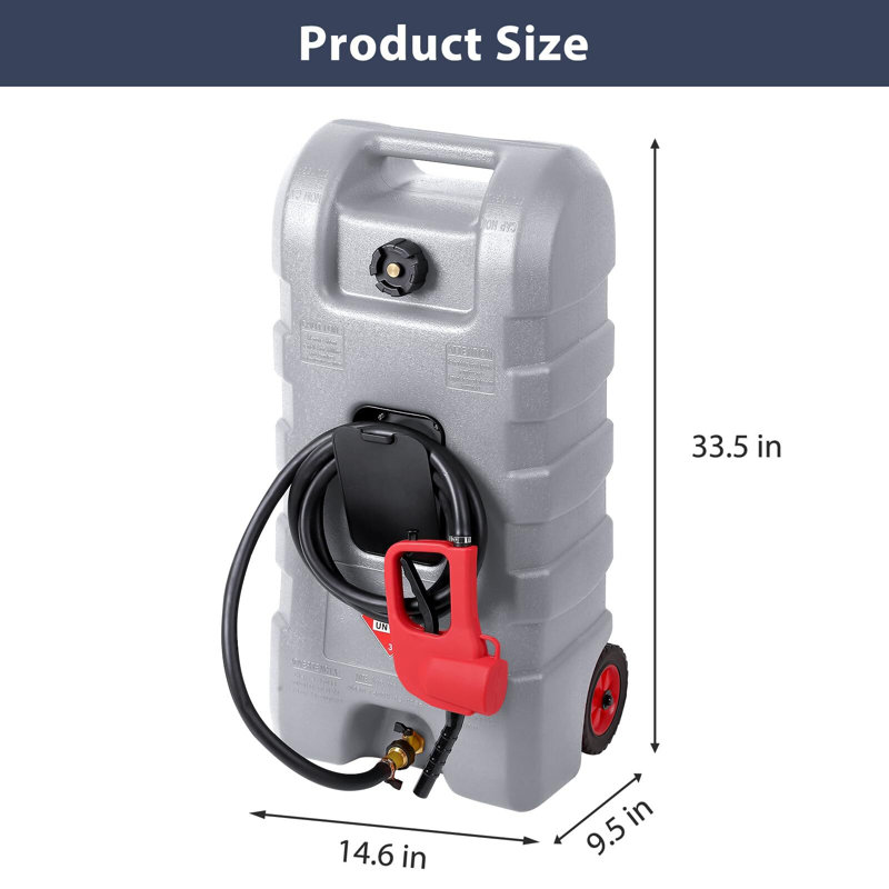 15 Gallon Portable Gasoline Tank Container With Le Fluid Delivery Siphon Pump And 10Ft Delivery Hose, Grey