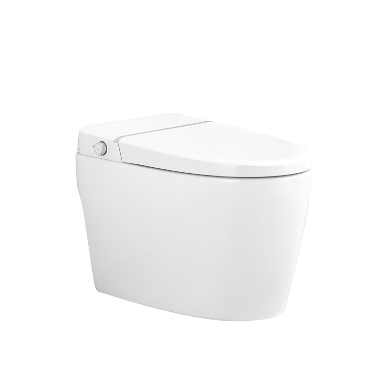 Combinaison de bidet de toilette intelligente avec couvercle / siège ouvert avec capteur de pied, buse autonettoyante, siège chauffant, veilleuse, commande à bouton, chasse d'eau en cas de panne de courant, fermeture en douceur, chasse automatique, avec télécommande