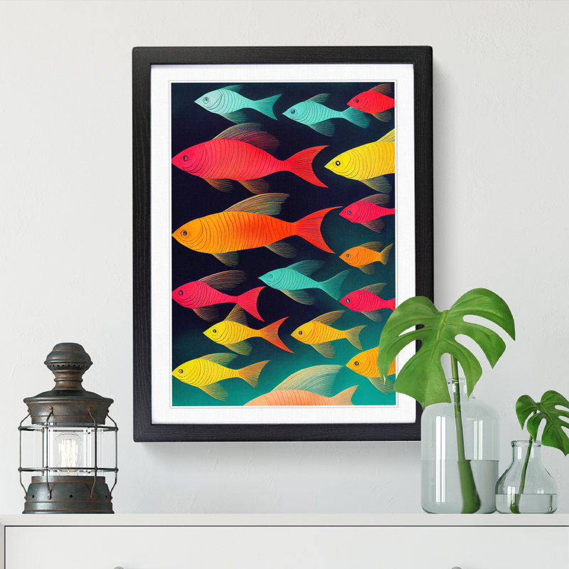 Casillas Fish Block Colour - Picture Frame Print, Black, 64cm H x 46cm W x 2cm D