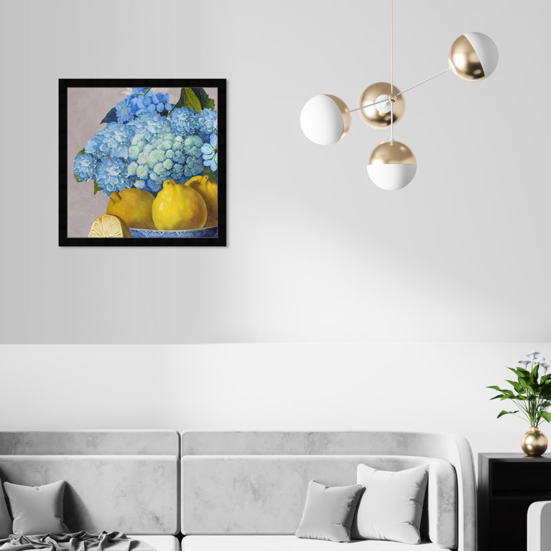 Hydrangeas and Lemons Day - impression encadrée, Cadre noir, H 22 po x l 22 po