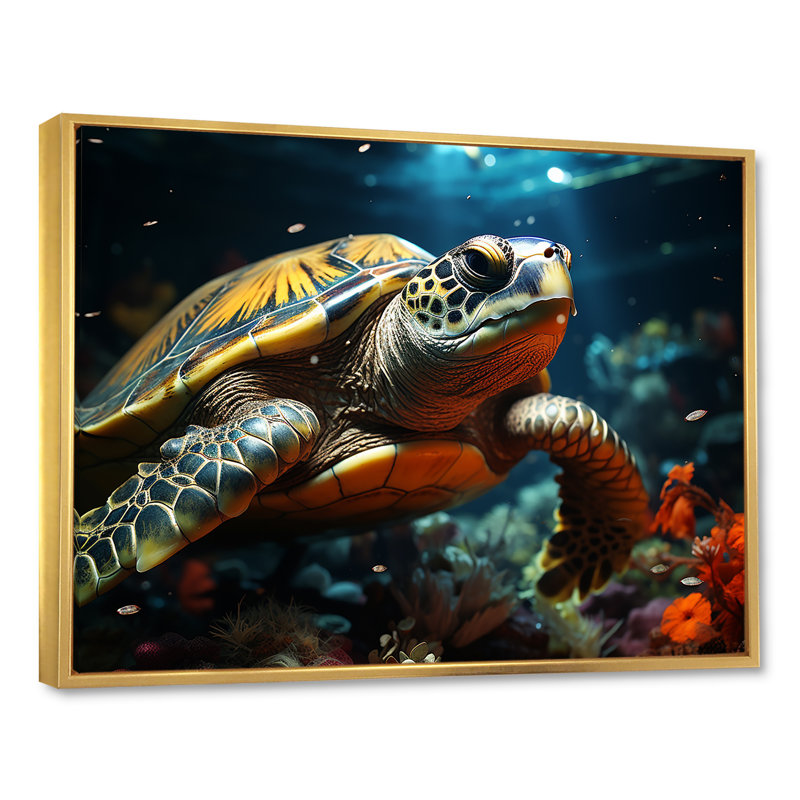 «Serene Turtle Underwaters III», reproduction sur toile, H 12 po x l 20 po x P 1 po, Cadre flottant doré
