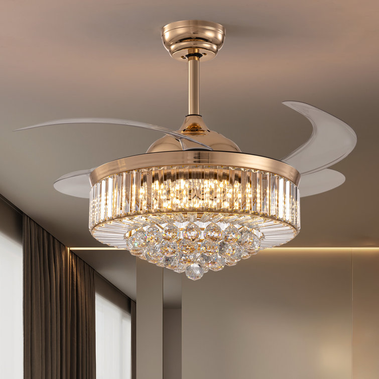 Houstyn Dimmable Crystal Ceiling Fan with LED Lights and Remote Control