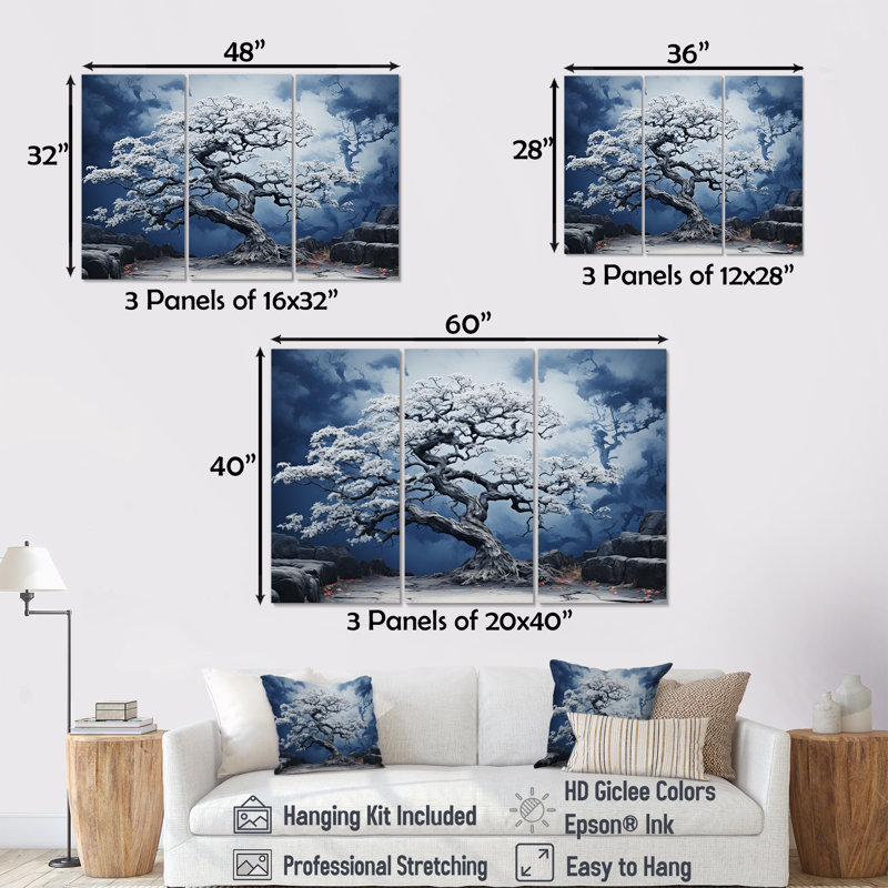 Fauvist Awakening Of Blue Oak Tree - Ensemble de décoration murale chêne, H 28 po x l 36 po x P 1 po, Toile tendue