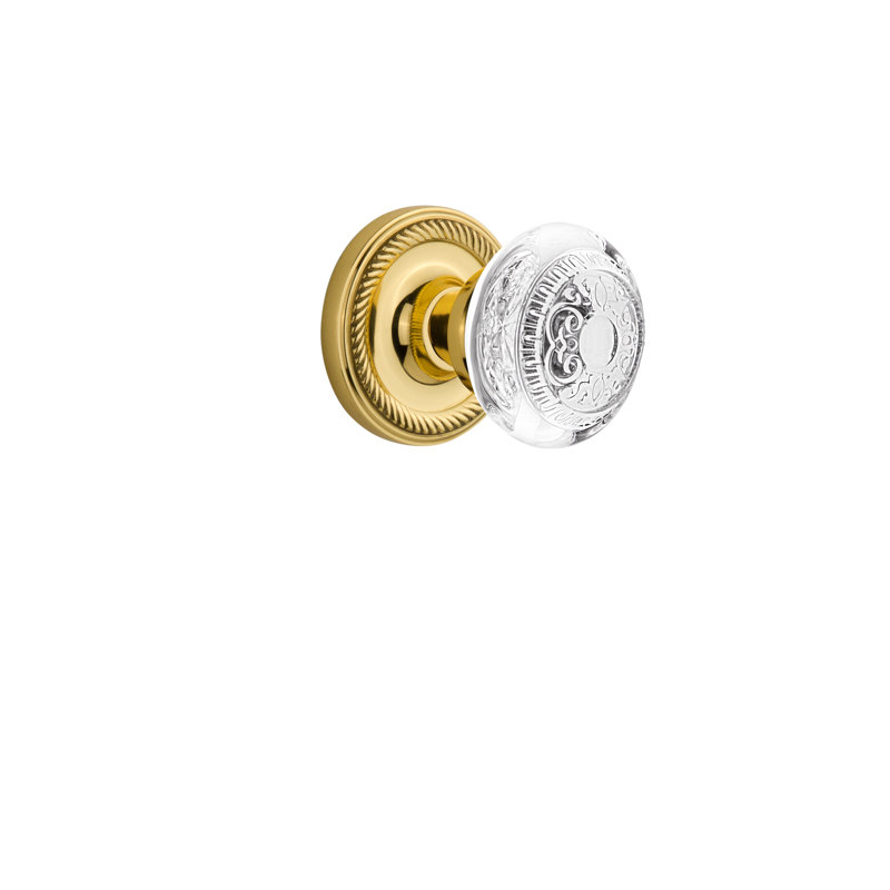 Rope Rosette with Crystal Egg & Dart Knob, Polished Brass, 2-3/4”