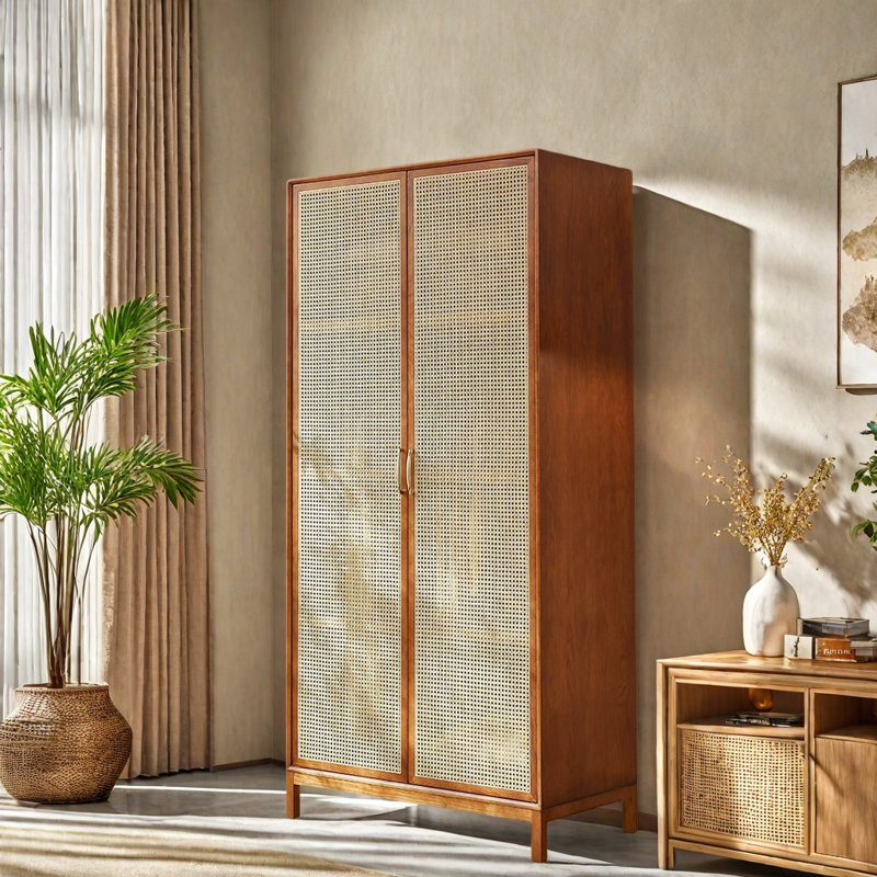 Rattan Woven Simple Wardrobe, Cherry