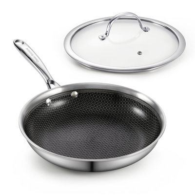 Cooks Standard Hybrid Mutli-Ply Clad 8 Inch Nonstick Frying Pan, Stainless Steel Skillet with Tempered Glass Lids, Cool Handle, Oven Safe, Compatible with All Stovetops
