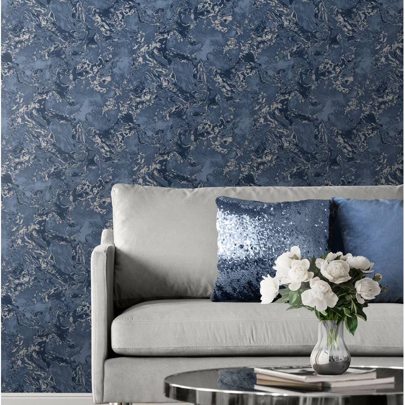 Elixir Marble Wallpaper, Blue/Silver