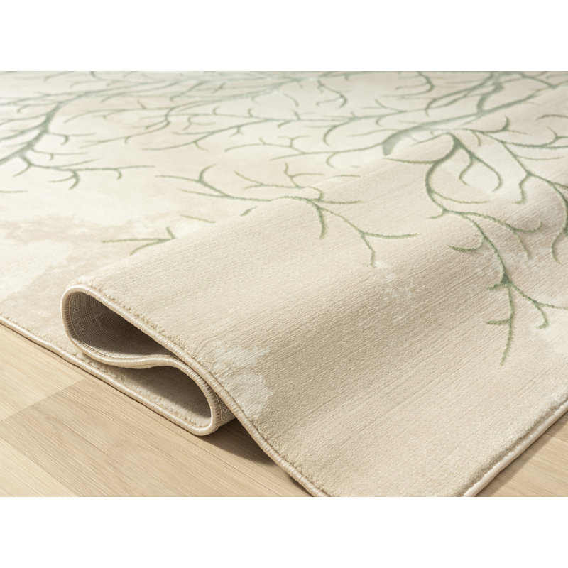 Tapis abstrait vert et beige Ksamil, Rectangle 2 pi x 3 pi 3 po