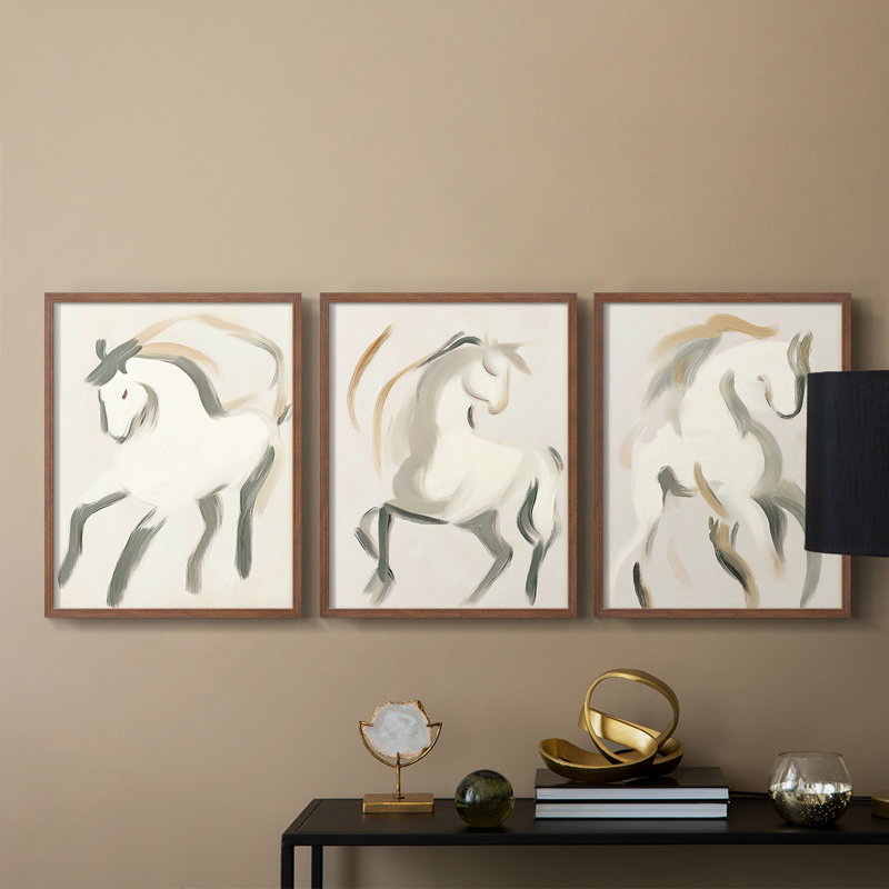 Equine  Series  CXVI  -Set Of 3 Framed Giclee Prints -Ready to Hang, 28" H x 22" W, White