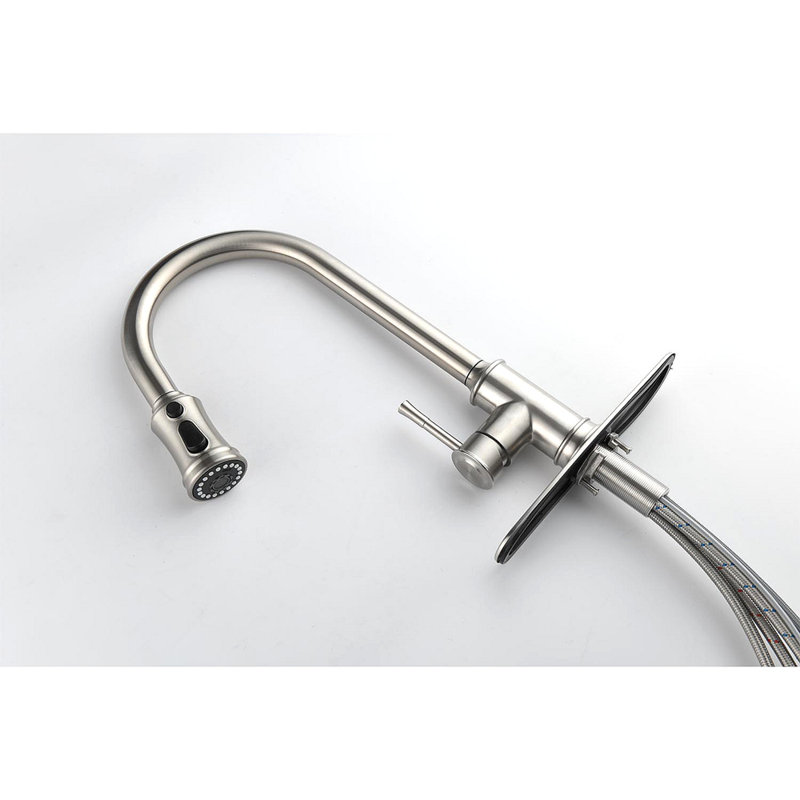 Robinet de cuisine escamotable à poignée simple à grande arche, robinets d'évier de cuisine à un niveau en acier inoxydable avec douchette extractible