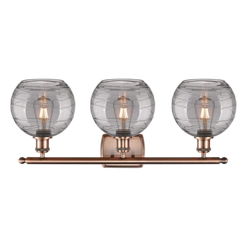 Éclairage de salle de bain à intensité variable 3 lumières Halvorson, Transparent, Cuivre antique, Ampoule non incluse