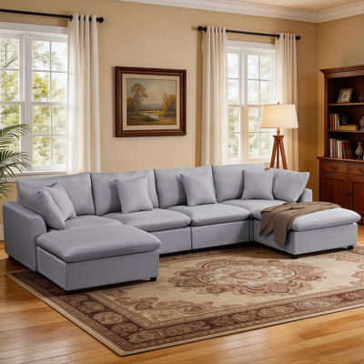 Canapé modulaire en coin 142 pièces de 142,14 po 6 pièces avec 2 repose-pieds et coussins