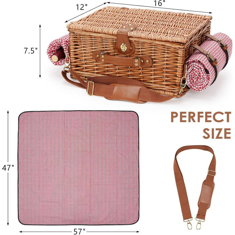 Panier de pique-nique isolé pour 4 personnes, Rouge