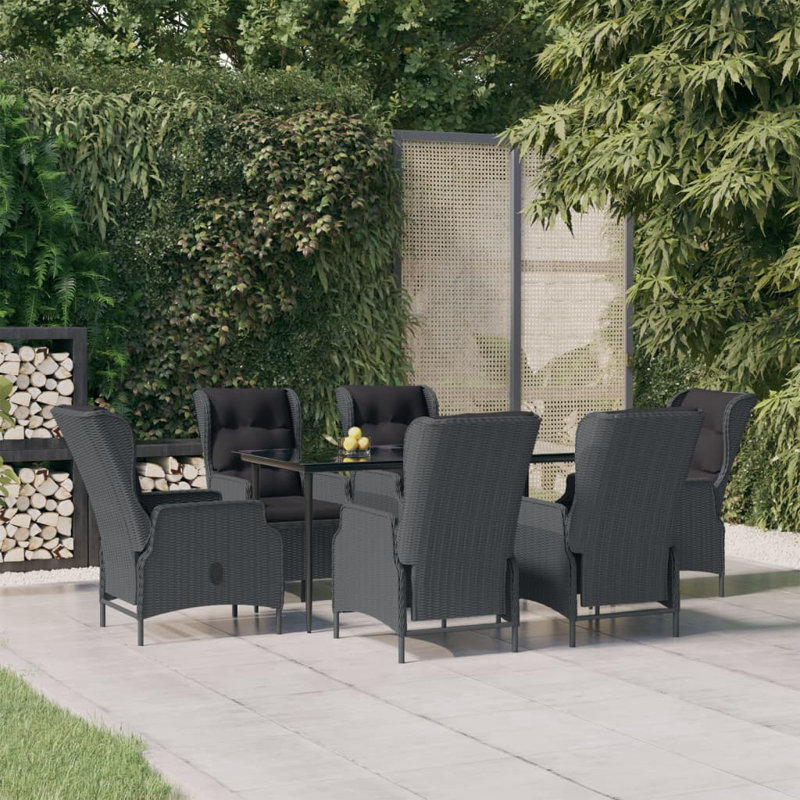 Finnmark Rectangular 6 - Person 63" Long Dining Set with Cushions, Dark Gray