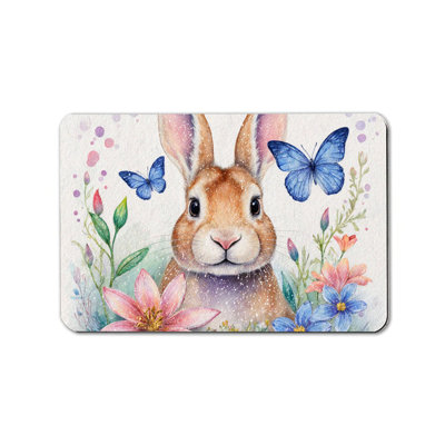 Artistic Watercolor Bunny & Butterfly Bath Rug for Home 24x36