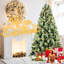 Arbre de Noël 72 pouces 72 pouces avec 300 lumières douces et chaudes, 988 branches, 66 branches de pin, une structure à charnières à installation rapide et un support solide 6 lumières DEL préinstallées
