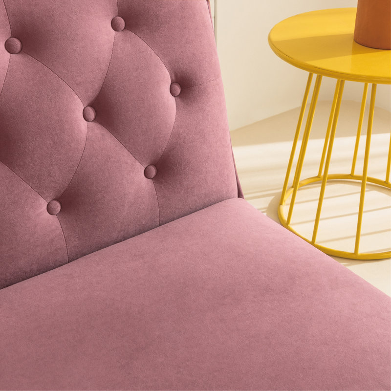 Jolee 70.4" Mid Century Modern Velvet Armless Convertible Futon, Twin Size, Pink