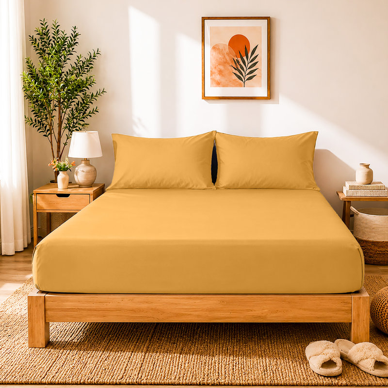 40cm Extra Deep Fitted Sheet - Luxury Microfiber Deep Pocket Bed Sheet Secure Fit, Super King (180x200cm), Ochre