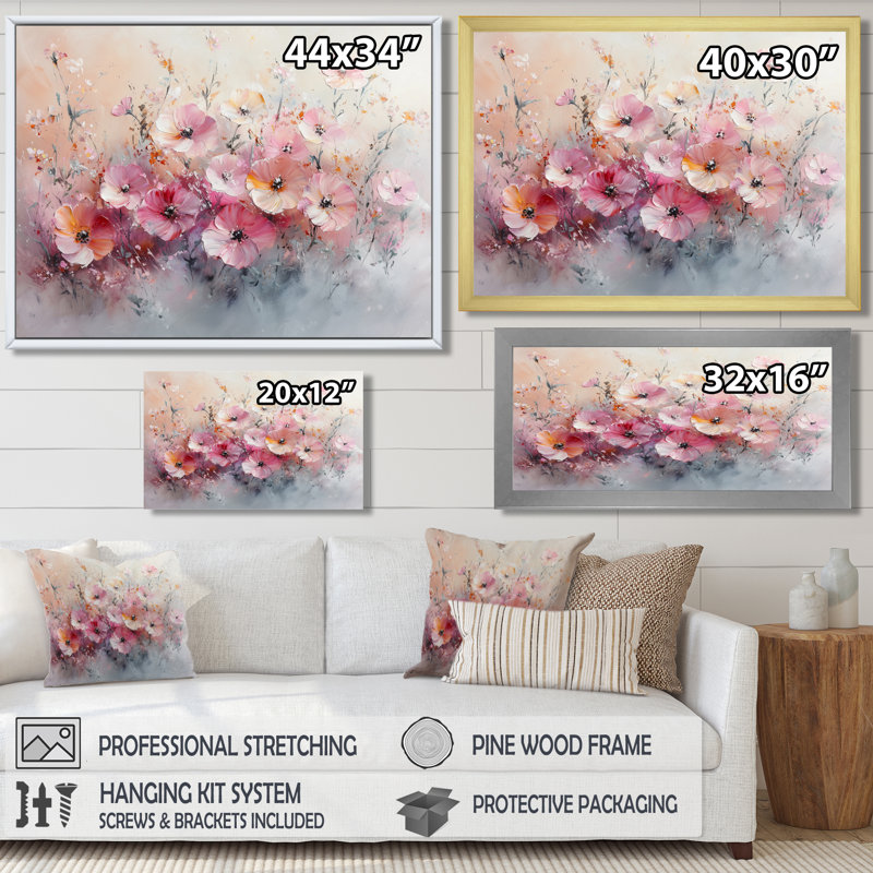 Jackelyne, coucher de soleil aux tons de rose pastel - fleurs sauvages, H 28 po x l 60 po, Toile tendue, Ne s’applique pas