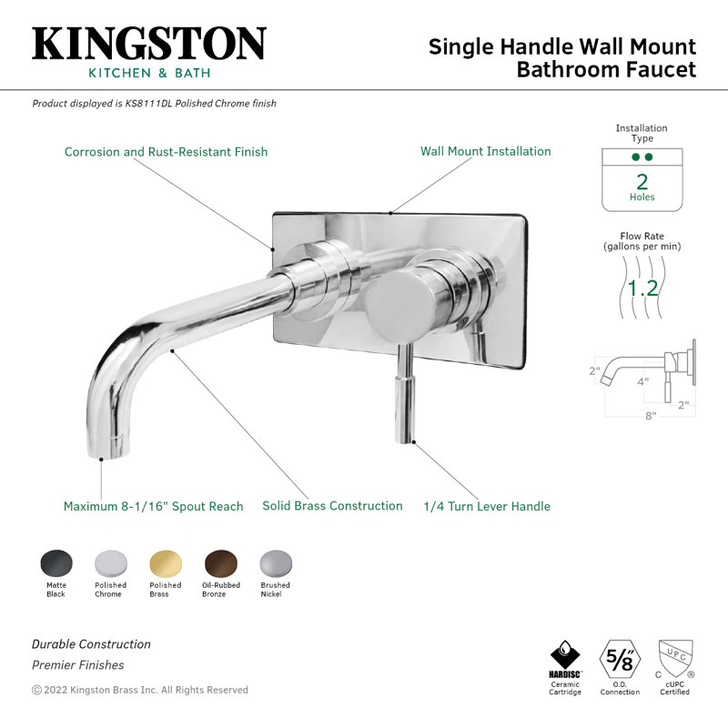 Concord Wall Mounted Bathroom Faucet, Brushed Nickel