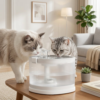 Fontaine sans fil pour chat, 67 oz / 2,0 L, alimentée par batterie avec technologie, bol en acier inoxydable, nettoyage facile, aucune pompe nécessaire