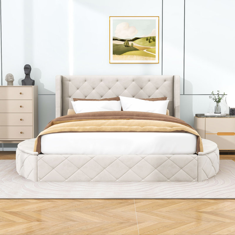 Grand lit plateforme Jorina, Beige