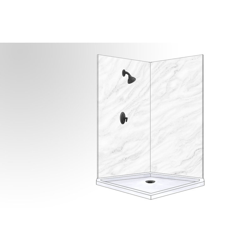 Polymarm 48" W 80" H 48" D Two Wall Composite Shower Wall Panel Surround, Carrara