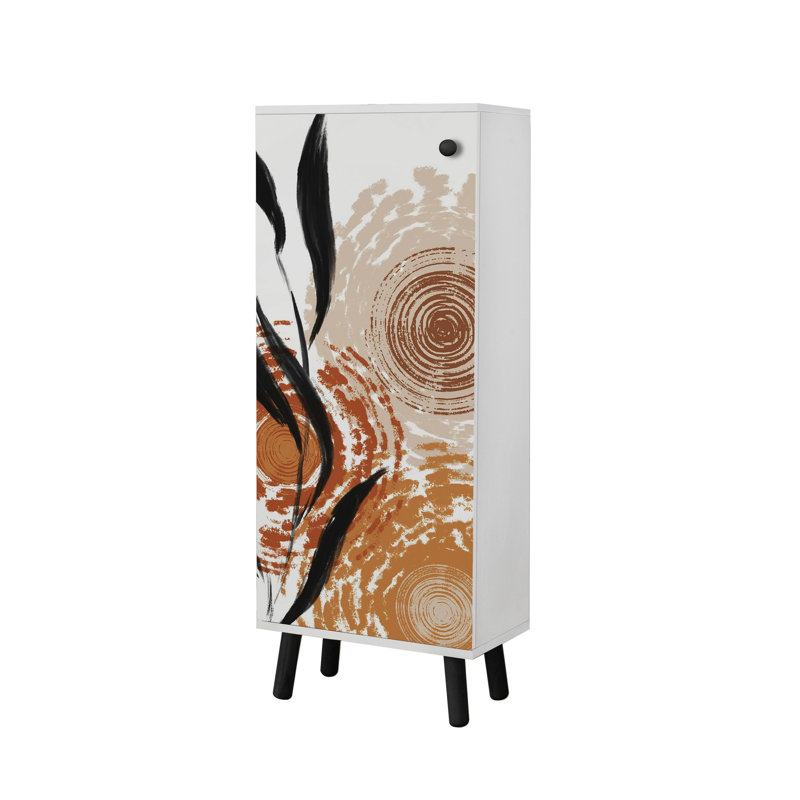 Stylish Shoe Cabinet with Solid Wood Legs & Handles, Abstract Design, 19.7 x 53.1 x 15.0 inches | 100% Melamine Coated Chipboard with UV Coating | Multiple Shelves, Modern Black & White Finish, Ideal for Organized Entryway