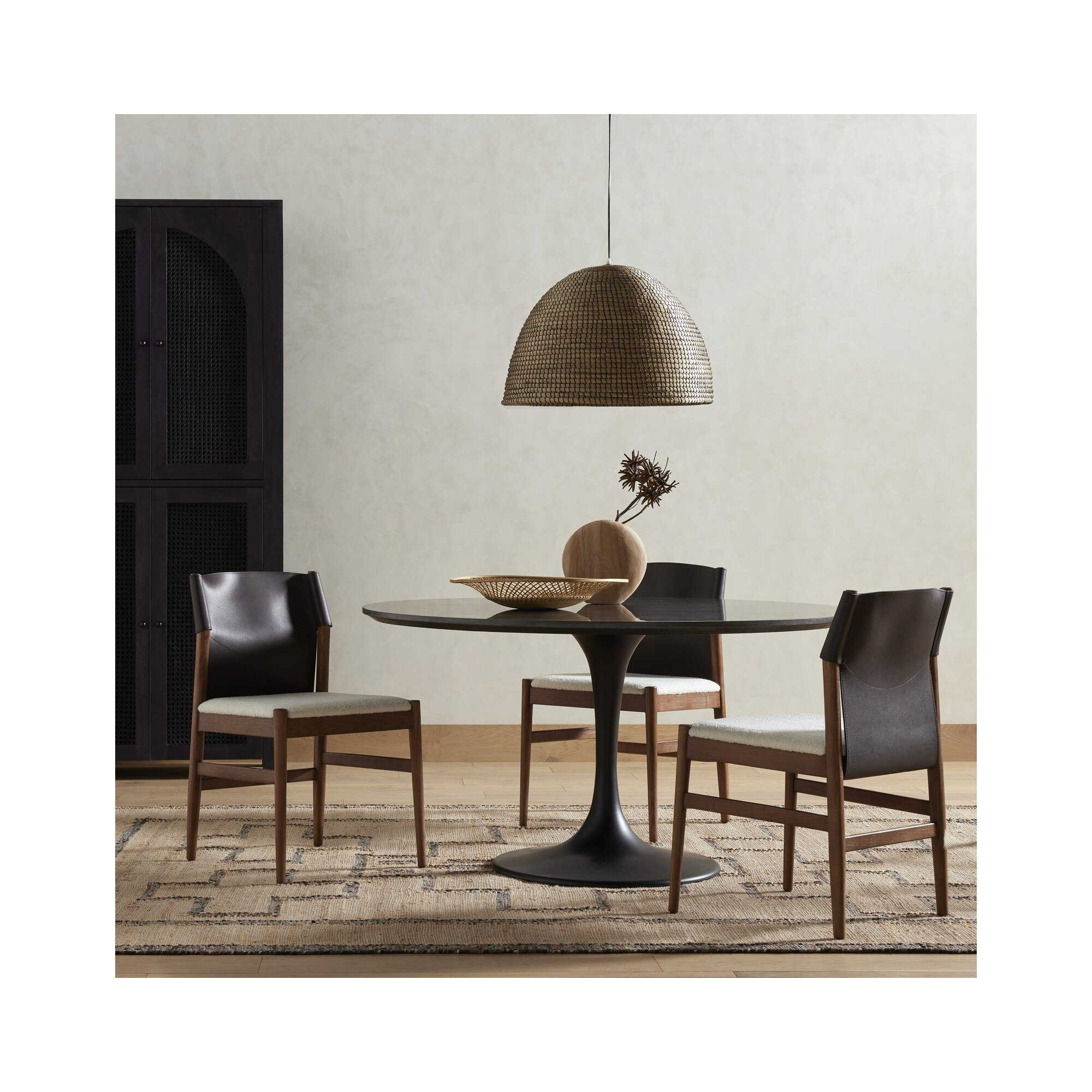 Vivica Leather Side Chair, Brown Leather Blend//Cardiff Cream