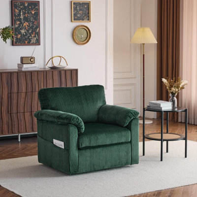 Fauteuil demi-tonneau pivotant 33 po, fauteuil rembourré avec poches latérales