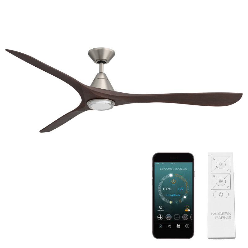Carve 3 Natural Wood Blade Smart Ceiling Fan With Remote Control Included, Works With Alexa and iOS or Android App, 72"