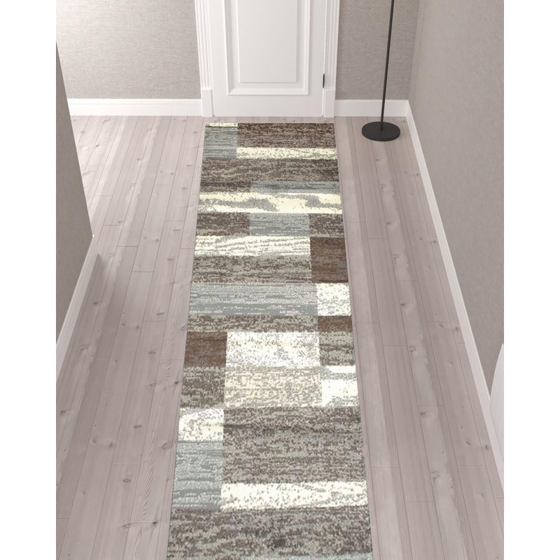 Tapis de couloir bleu clair et ivoire 12 pi