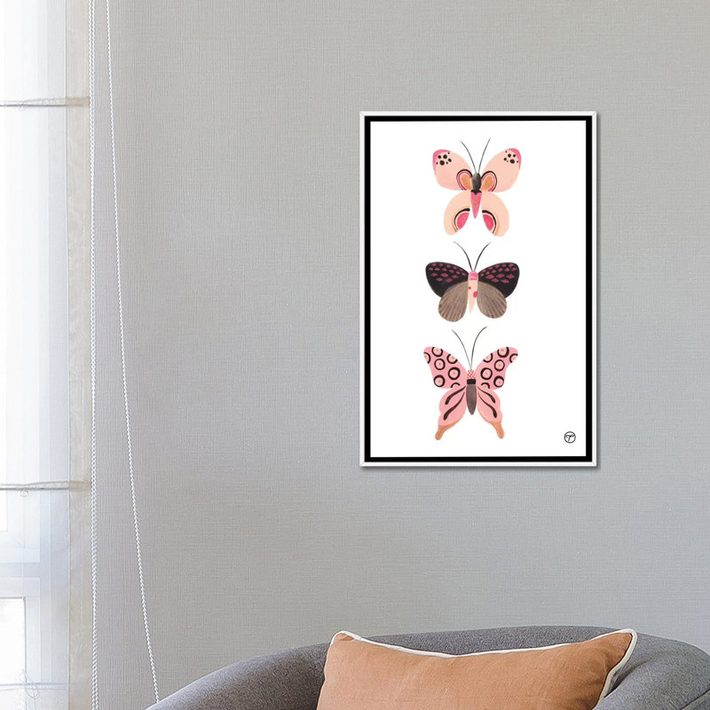 «Butterfly Trio», art encadré, H 26 po x l 18 po x P 1,5 po, Toile blanche encadrée