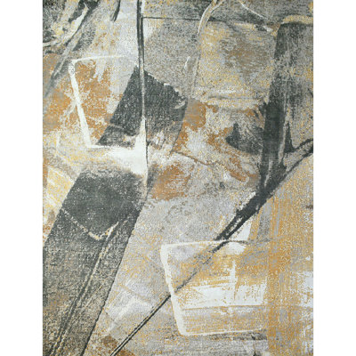 Abstract Area Rug in Gold/Dark Green/Gray/Ivory