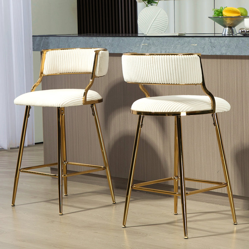 (ENSEMBLE de 2) tabourets de bar à hauteur de comptoir 26 po Corduroy, Beige