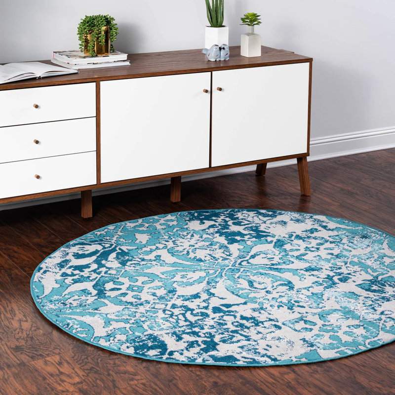  Tapis floral bleu, Rond 5 pi 3 po