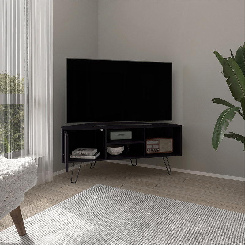 TV Stand, 1 Door, 3 Shelves, 4 Legs, Black