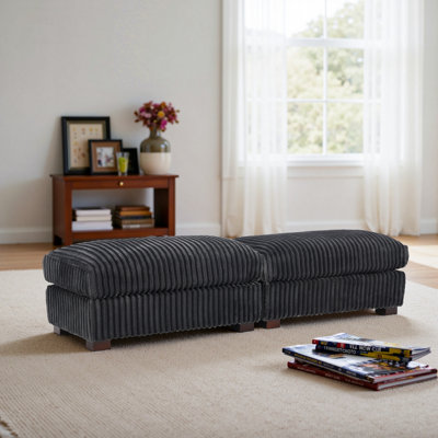 Upholstered Gray Faux Rabbit Fur Flannel Rectangle Ottoman